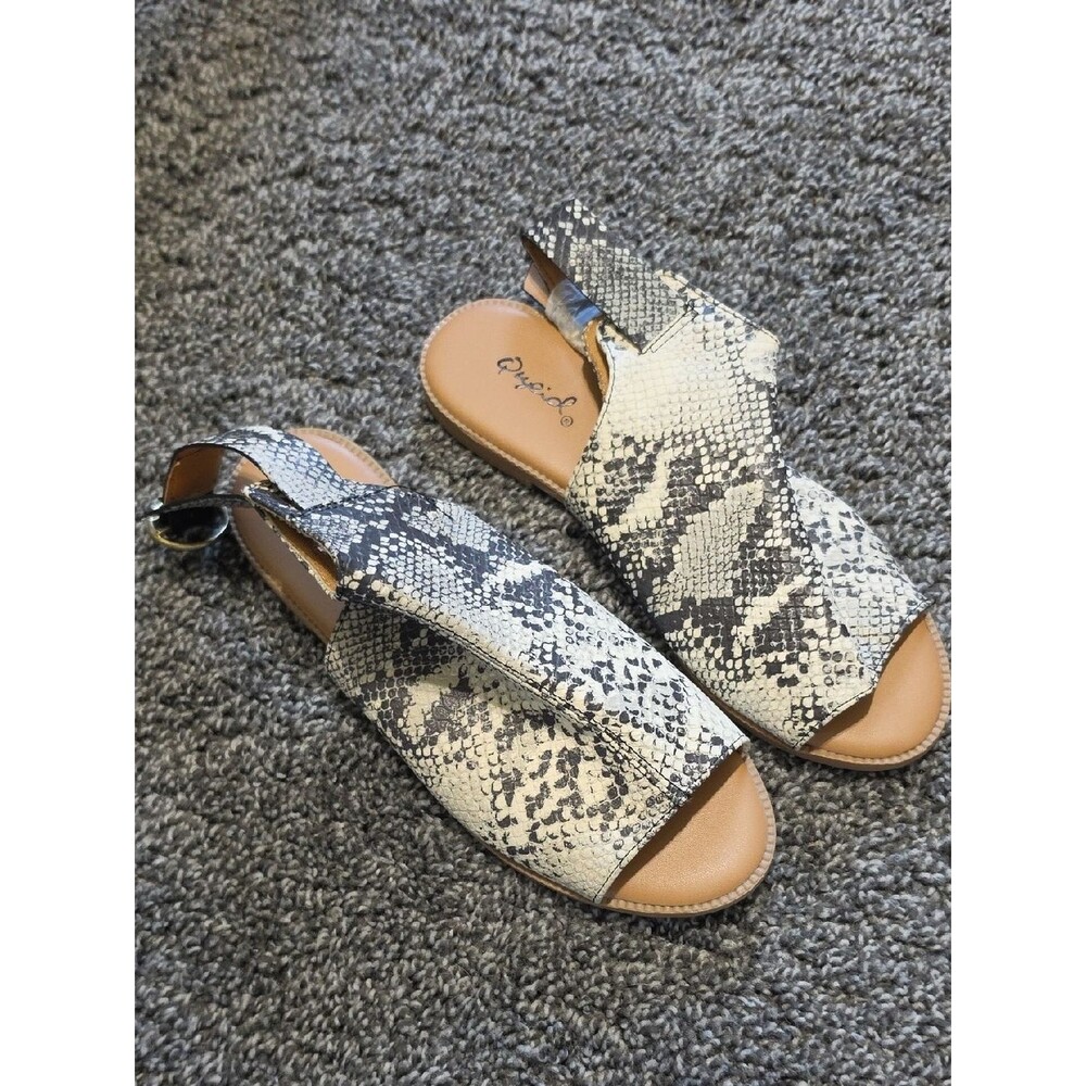 NWOT Qupid Women's Snake-Print Slingback Sandals in Black & White
